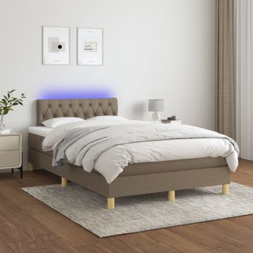 vidaXL Lova su spyruoklėmis/čiužiniu/LED, taupe, 120x200cm, audinys