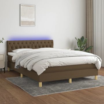 vidaXL Lova su spyruoklėmis/čiužiniu/LED, ruda, 140x190 cm, audinys