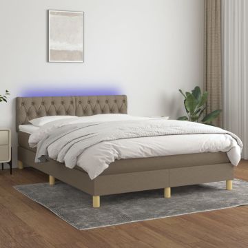 vidaXL Lova su spyruoklėmis/čiužiniu/LED, taupe, 140x190 cm, audinys