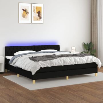 vidaXL Lova su spyruoklėmis/čiužiniu/LED, juoda, 200x200 cm, audinys