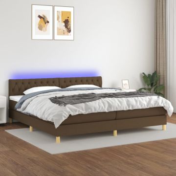 vidaXL Lova su spyruoklėmis/čiužiniu/LED, ruda, 200x200 cm, audinys