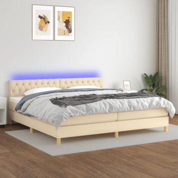 vidaXL Lova su spyruoklėmis/čiužiniu/LED, kreminė, 200x200 cm, audinys