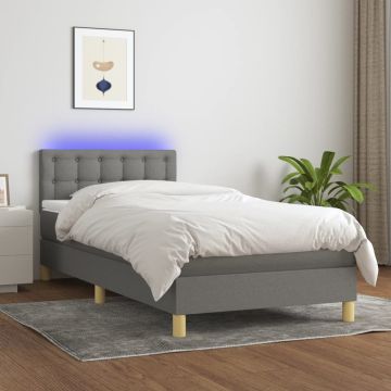 vidaXL Lova su spyruoklėmis/čiužiniu/LED, pilka, 100x200 cm, audinys