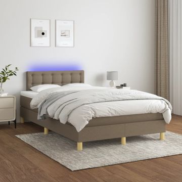 vidaXL Lova su spyruoklėmis/čiužiniu/LED, taupe, 120x200cm, audinys