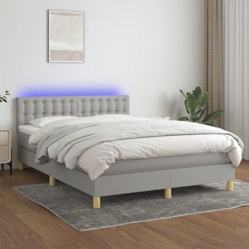 vidaXL Lova su spyruoklėmis/čiužiniu/LED, pilka, 140x190 cm, audinys