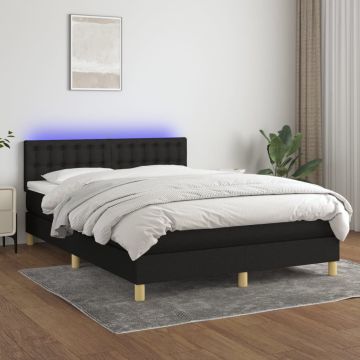 vidaXL Lova su spyruoklėmis/čiužiniu/LED, juoda, 140x190 cm, audinys