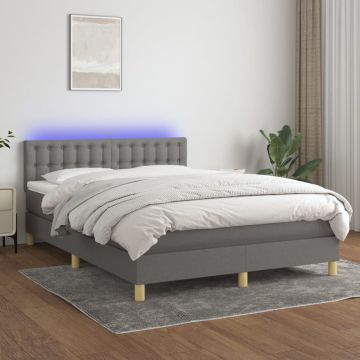 vidaXL Lova su spyruoklėmis/čiužiniu/LED, pilka, 140x200 cm, audinys