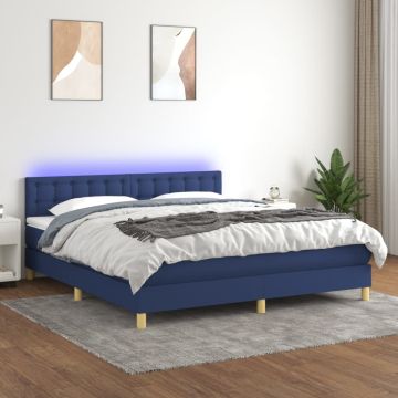 vidaXL Lova su spyruoklėmis/čiužiniu/LED, mėlyna, 160x200 cm, audinys