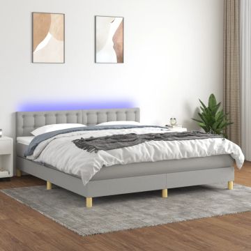 vidaXL Lova su spyruoklėmis/čiužiniu/LED, pilka, 180x200 cm, audinys