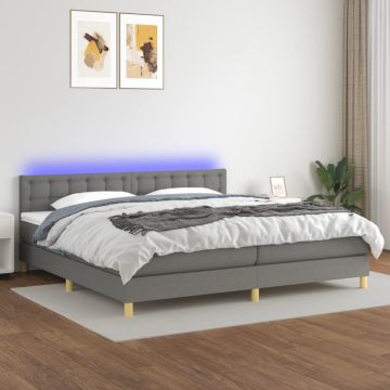 vidaXL Lova su spyruoklėmis/čiužiniu/LED, pilka, 200x200 cm, audinys