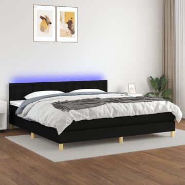 vidaXL Lova su spyruoklėmis/čiužiniu/LED, juoda, 200x200 cm, audinys
