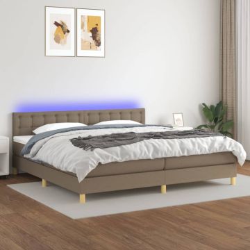 vidaXL Lova su spyruoklėmis/čiužiniu/LED, taupe, 200x200 cm, audinys