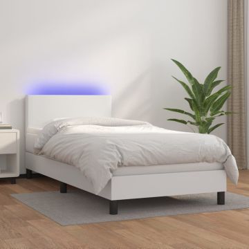 vidaXL Lova su spyruoklėmis/čiužiniu/LED, balta, 90x200cm dirbtinė oda