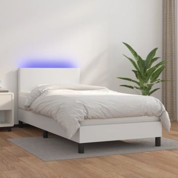 vidaXL Lova su spyruoklėmis/čiužiniu/LED, balta 100x200cm dirbtinė oda