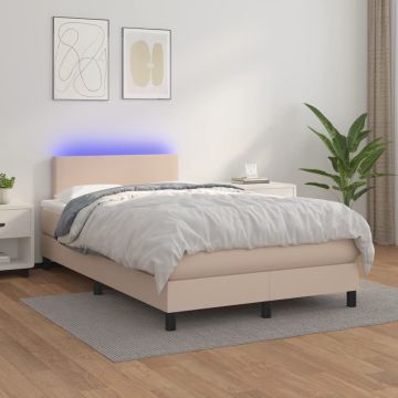 vidaXL Lova su spyruoklėmis/čiužiniu/LED, kapučino, 120x200cm dirbtinė