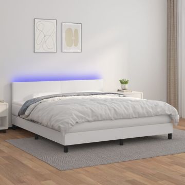 vidaXL Lova su spyruoklėmis/čiužiniu/LED, balta 180x200cm dirbtinė oda