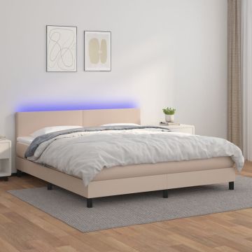 vidaXL Lova su spyruoklėmis/čiužiniu/LED, kapučino, 180x200cm dirbtinė
