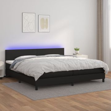 vidaXL Lova su spyruoklėmis/čiužiniu/LED, juoda 200x200cm dirbtinė oda
