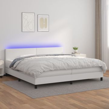 vidaXL Lova su spyruoklėmis/čiužiniu/LED, balta 200x200cm dirbtinė oda