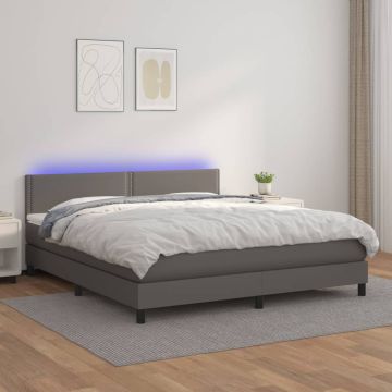 vidaXL Lova su spyruoklėmis/čiužiniu/LED, pilka 180x200cm dirbtinė oda