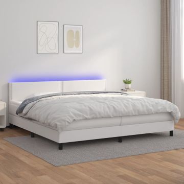 vidaXL Lova su spyruoklėmis/čiužiniu/LED, balta 200x200cm dirbtinė oda