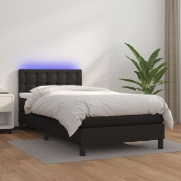 vidaXL Lova su spyruoklėmis/čiužiniu/LED, juoda, 90x190cm dirbtinė oda