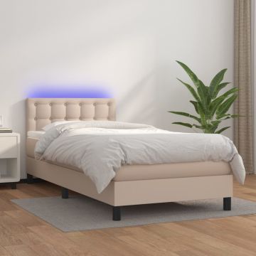 vidaXL Lova su spyruoklėmis/čiužiniu/LED, kapučino, 90x190 cm dirbtinė