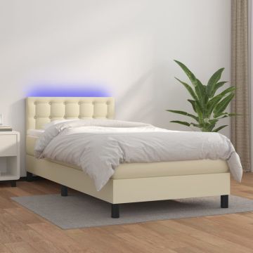vidaXL Lova su spyruoklėmis ir čiužiniu/LED, kreminė, 100x200 cm