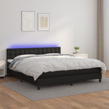 vidaXL Lova su spyruoklėmis/čiužiniu/LED, juoda 160x200cm dirbtinė oda