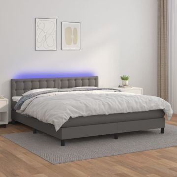 vidaXL Lova su spyruoklėmis/čiužiniu/LED, pilka 160x200cm dirbtinė oda
