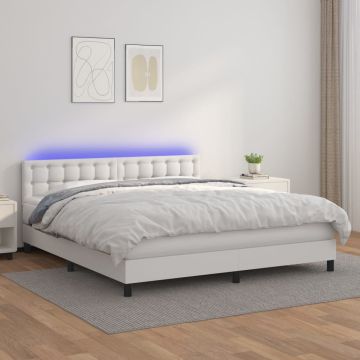 vidaXL Lova su spyruoklėmis/čiužiniu/LED, balta 180x200cm dirbtinė oda