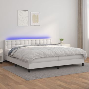 vidaXL Lova su spyruoklėmis/čiužiniu/LED, balta 200x200cm dirbtinė oda