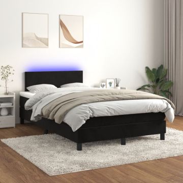 vidaXL Lova su spyruokliniu/čiužiniu/LED, juoda, 120x200cm, aksominė