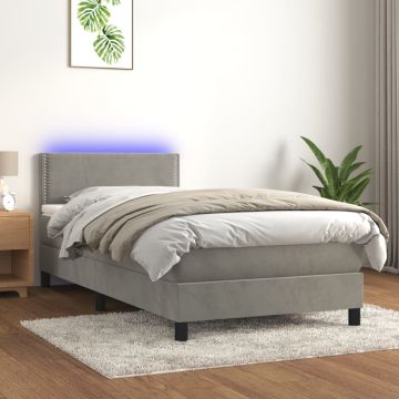 vidaXL Lova su spyruokliniu/čiužiniu/LED, šviesiai pilka, 80x200cm, aksomas