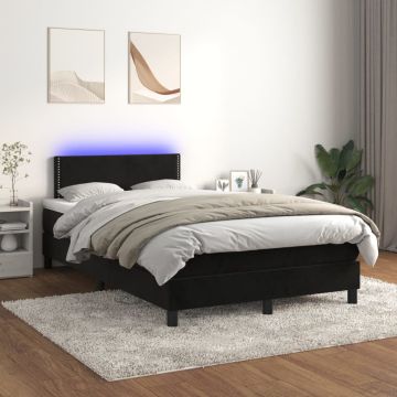 vidaXL Lova su spyruokliniu/čiužiniu/LED, juoda, 120x200cm, aksominė