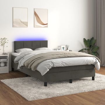 vidaXL Lova su spyruokliniu/čiužiniu/LED, tamsiai pilka, 120x200cm, aksomas