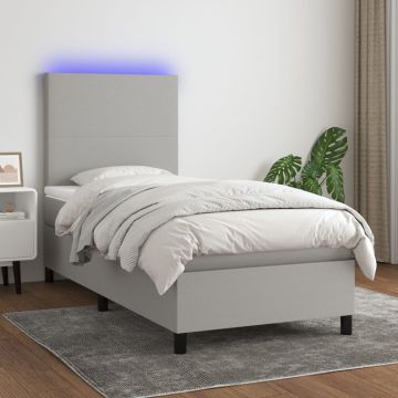 vidaXL Lova su spyruoklėmis/čiužiniu/LED, pilka, 80x200cm, audinys