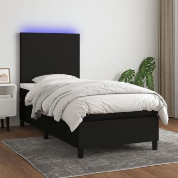 vidaXL Lova su spyruoklėmis/čiužiniu/LED, juoda, 80x200cm, audinys