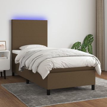 vidaXL Lova su spyruoklėmis/čiužiniu/LED, ruda, 90x190 cm, audinys