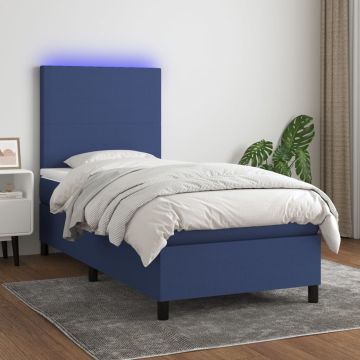 vidaXL Lova su spyruoklėmis/čiužiniu/LED, mėlyna, 90x190 cm, audinys