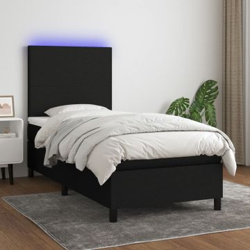 vidaXL Lova su spyruoklėmis/čiužiniu/LED, juoda, 90x200 cm, audinys