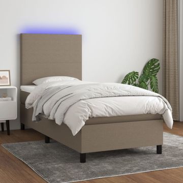 vidaXL Lova su spyruoklėmis/čiužiniu/LED, taupe, 90x200 cm, audinys