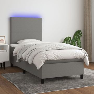 vidaXL Lova su spyruoklėmis/čiužiniu/LED, pilka, 100x200 cm, audinys