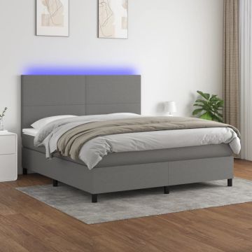 vidaXL Lova su spyruoklėmis/čiužiniu/LED, pilka, 160x200 cm, audinys