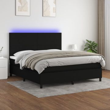 vidaXL Lova su spyruoklėmis/čiužiniu/LED, juoda, 180x200 cm, audinys