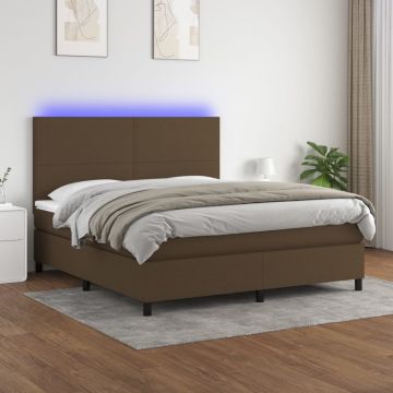 vidaXL Lova su spyruoklėmis/čiužiniu/LED, ruda, 180x200 cm, audinys