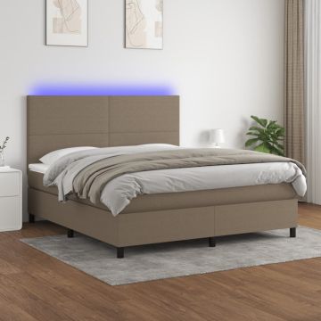 vidaXL Lova su spyruoklėmis/čiužiniu/LED, taupe, 180x200 cm, audinys