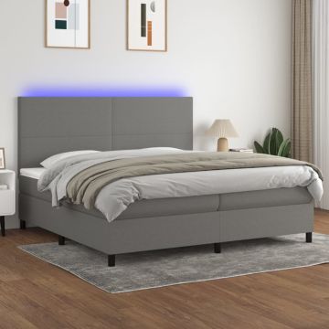 vidaXL Lova su spyruoklėmis/čiužiniu/LED, pilka, 200x200 cm, audinys