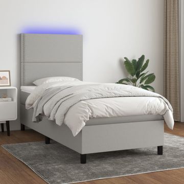 vidaXL Lova su spyruoklėmis/čiužiniu/LED, pilka, 90x200 cm, audinys