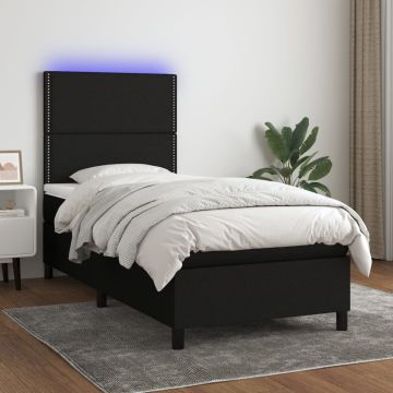 vidaXL Lova su spyruoklėmis/čiužiniu/LED, juoda, 90x200 cm, audinys